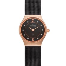 Skagen 'Mesh' Crystal Accent Watch Brown