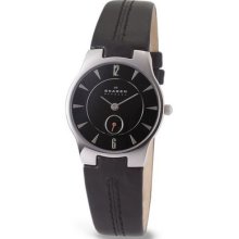 Skagen Womens Slim Stainless Steel Case Black Dial Leather Strap Watch Sk433sslb