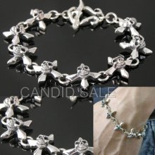 Skull On Cross Symbole Beaded 925 Sterling Silver Men Women Bracelet