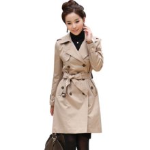 Slim Women's Double-breasted Jacket Coat Ol Trench Coat Black Khaki Wwf003