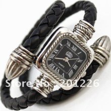 Snake Style fashion RomaN Vintage Women bracelet watch BLACK