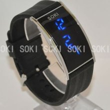 Soki Womens Ladies Sport Type Blue Led Quartz Digital Black Band Watch M24