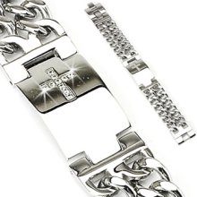 Spikes 316L Stainless Steel CZ Cross Chain Link Bracelet