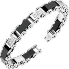 Spikes Mens 316L Stainless Steel Bracelet with Paved Gem & Black Links