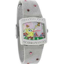 Spongebob Squarepants Juniors Purple MOP Crystal Mesh Band Quartz Watch SBP336