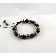 Stacking Mens Unisex Black Jade Agate Matte Grey Hematite Large Organic Zen Shamballa Natural Gemstones bracelet- Fits up to 8 inches wrist