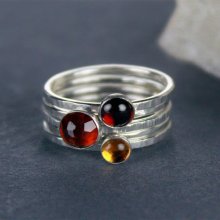 Stacking Silver Rings with Garnet & Citrine, Set of 5