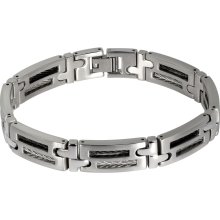 Staggered Black and Gray Coils Link Bracelet in Stainless Steel