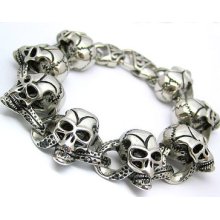 Stainless Steel 316l Mens Skull Biker Heavy 105g Bracelet Us Seller