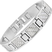 Stainless Steel & Gray Carbon Fiber Mens Bracelet