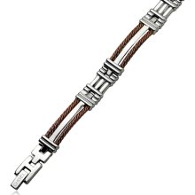 Stainless Steel and Chocolate Cable Link Bracelet