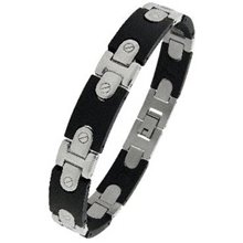 Stainless Steel and Rubber Link Bracelet with Screw Accents - 8.75