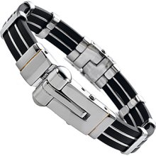 Stainless Steel and Rubber Mens Bracelet/Bangle