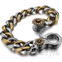 Stainless Steel Bangle Bracelet Men Gold Silver Link Flower Xb0077-1