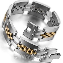 Stainless Steel Bangle Bracelet Cuff Chain Men Silver Gold Link Xb0152