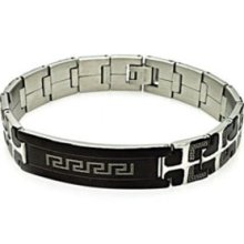 Stainless Steel Black Enamel Celtic Design Men's Link Bracelet (8