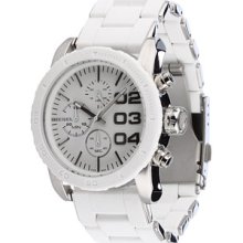 Stainless Steel Case Silicone Bracelet Chronograph White Dial