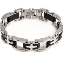 Stainless Steel Cross Rubber Bangle Chain Bracelet Men Link Wristband 8.3