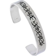 Stainless Steel Cuff Bangle Bracelet With Tribal Design Bss36