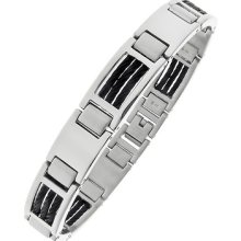 Stainless Steel Men's Black Ion-plated Cable Accent Link Bracelet