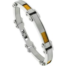 Stainless Steel Men's Bracelet Gold Finish Cable Accent, 8 1/2 Inch Long Bss413