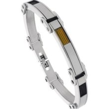 Stainless Steel Men's Bracelet Two-tone Black & Gold Finish Cable Accent Bss416