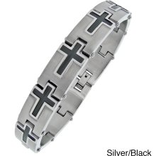 Stainless Steel Men's Plated Cross Link Bracelet (Bracelet with Black and Brown IP Cross Design)