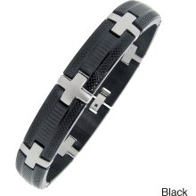 Stainless Steel Men's Plated Highlight Bracelet (Stainless Steel Link Bracelet in Black IP)