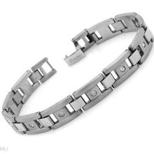 Stainless Steel Silver & White Crystal Unisex 8.5 Inch Bracelet