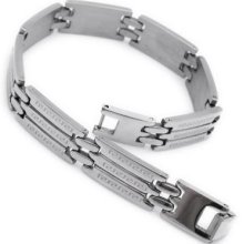 Stainless Steel Silver Chinese Charm Linking Mens Bracelet 8.5