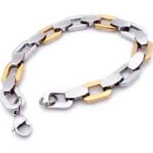 Stainless Steel Silver Gold Ring Linking Beauty Mens Bracelet 8.8