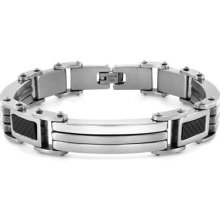 Stainless Steel with Carbon Fiber Link Bracelet