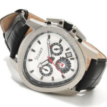 Stauer Men's Throttle Quartz Chronograph Stainless Steel Case Leather Strap Watch