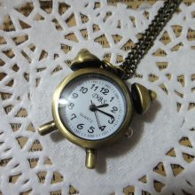 Steampunk alarm clock pocket watch necklace - Gift - LOVE -