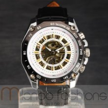 Steampunk Retro Golden 3d Dial Men Fashion Auto Mechanical Wrist Watch Leather