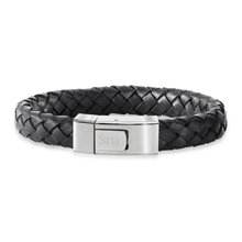 STEL Braided Leather Bracelet - Black with Stainless Steel Clasp