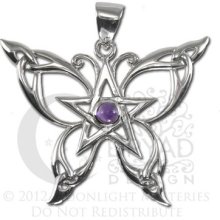 Sterling Silver Amethyst Butterfly Pentacle Pendant Goddess Wicca Jewelry Faerie