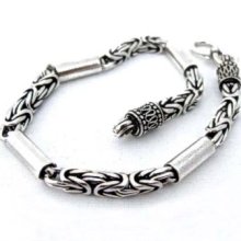 Sterling Silver Bali Byzantine Cylinder 4mm Bracelet Black Oxidized