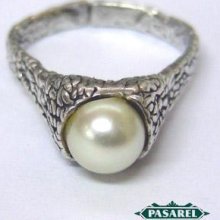 Sterling Silver Fresh Water Pearl Ring Israel 1990's