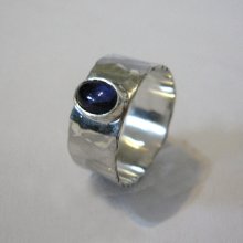 Sterling Silver Hammered Ring with Iolite Stone