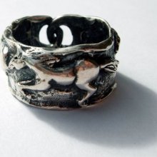 Sterling Silver Handcarved Wild Horses Ring