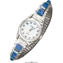 Sterling Silver Ladies Watch with Denim Lapis, Onyx and Opal Inlay