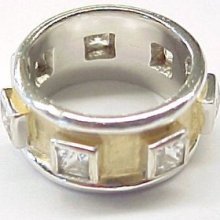 Sterling Silver Two Tone Fashion Ring W/ Cubic Zirconia Accents 5.75