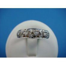 Striking White And Champagne Diamond Bead Set 3 Row Band-ring 14k White Gold