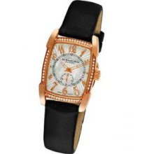 Stuhrling Original 163A.124B2 Womens Swiss Quartz Rose Tone Caseandamp;#44; Silver Tone Dialandamp;#44; and Genuine Leather Strap with Black Satin Twill Cover