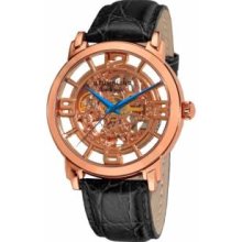 Stuhrling Original 165B.334514 Mens Winchester Grand Skeleton Automatic Rose Case Rose Dial and Black Strap