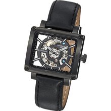 Stuhrling Original Women's Lady Axis Automatic Black Leather Strap Watch