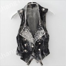 Style Womens Beads Denim Vest Jean Waistcoat Jacket Outerwear Size S-2xl 08