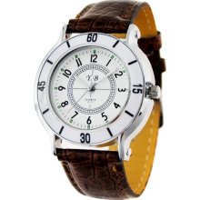 Stylish Round Dial PU Leather Band Quartz Wrist Watch (Brown) - Metal - Brown