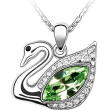 Swarovski Peridot Navette Crystal Swan Platinum Plated Pendant Necklace